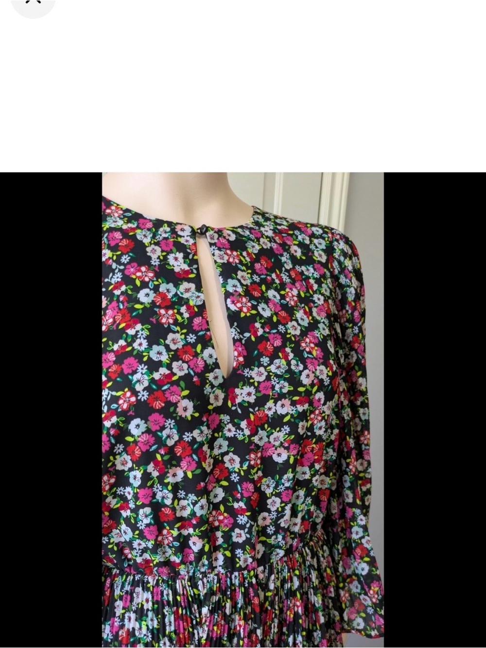 H&M Black Floral Long-Sleeve Midi Dress with Pink & Green Blooms - Picture 3 of 6